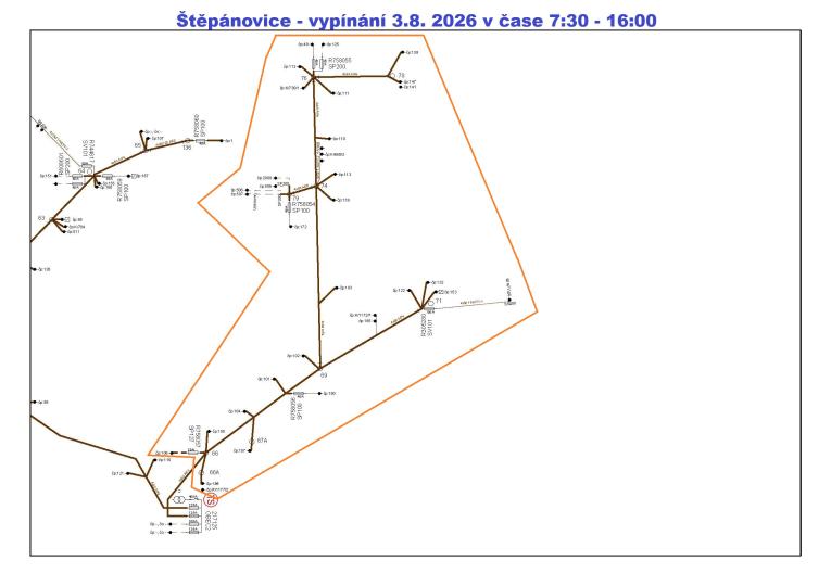 Mapa vypnutého úseku - 3.8.2026