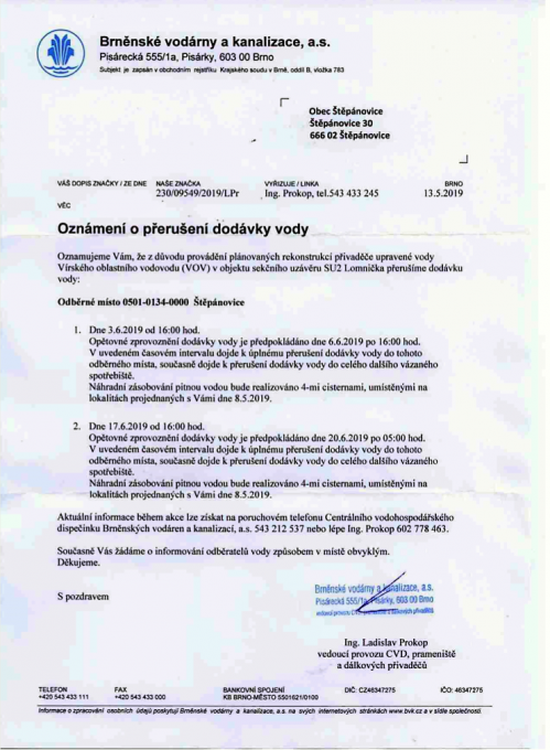 Přerušení dodávky pitné vody
